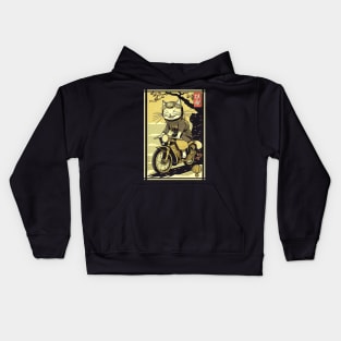 Japanese Samurai Cat on Motorcycle Kawaii Ninja Cat Kids Hoodie